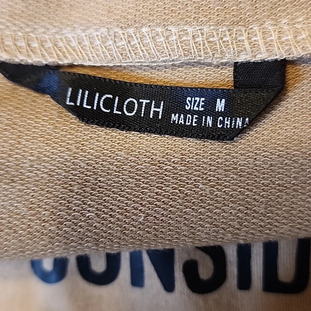 Lilicloth Womens Light Longsleeve Tan Black Graphic Sweatshirt Pullover Top - Picture 5 of 6